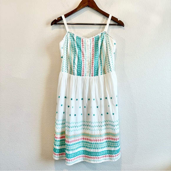 Deb White Embroidered Boho Sundress Womens 14 Adjustable Straps Festival Cottage - Picture 1 of 13